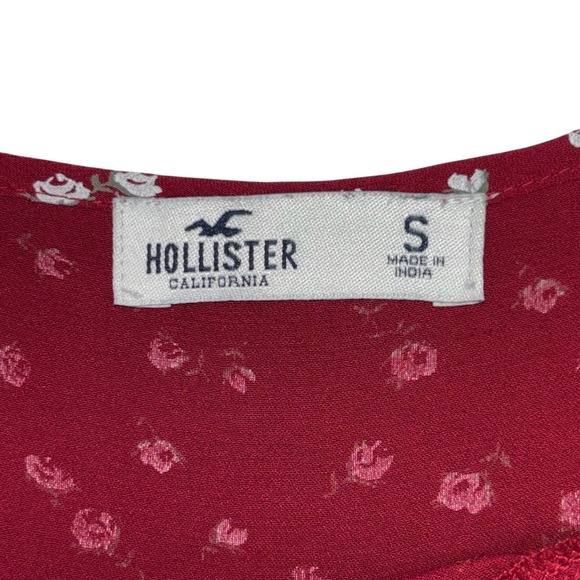 Hollister Red Floral Midi Dress Tie Front Side Zip Slip Boho Womens Small - Picture 7 of 11